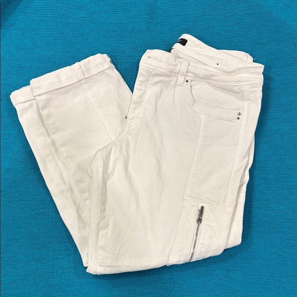 White Cargo Pants with Zipper Detail